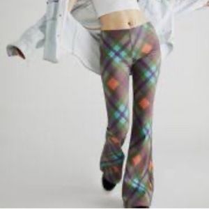 NWOT Free People Penny Pull On Plaid Tartan Flares Jeans